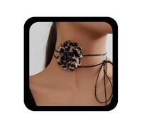 Cybche Flower Choker Necklace Layered Punk Flower Necklace Leopard Print Black Leather Collar Necklaces Camellia Floral Necklaces Long Tie Floral Necklaces Floral Jewelry