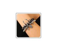 Cybche Gothic Rhinestone Bracelet Spider Layered Round Ball Beads Bracelet Black Crystal CZ Spider Elastic Bracelets Scary Halloween Wrist Jewelry for Women, dimensione unica, Zinc, No Gemstone