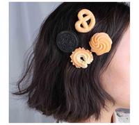 Cybche Hair Biscuits Clip Biscuit Hair Bars, Biscuits, Brown Food Pin Clip Artificial Biscuit Hairclips Accessories Decorative Jewellery for Women (4 Pieces)