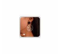 Cybche Vintage Acrylic Large Drop Earrings Round Clear Resin Earrings Geometric Statement Double Side Printed Pattern Flower Earring White Large Circle Dangle, dimensione unica, Zinc, No Gemstone