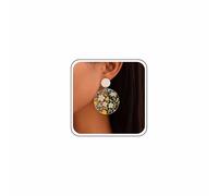 Cybche Vintage Acrylic Large Drop Earrings Round Clear Resin Earrings Geometric Statement Double Side Printed Pattern Flower Earring White Large Circle Dangle, dimensione unica, Zinc, No Gemstone