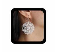 Cybche Vintage Filigree Large Circle Earrings Hollow Large Disc Drop Earrings Ethnic Carved Flower Earring Retro Tribal Round Geometric Dangle Hook Earring Minimalist Statement, Zinc, No Gemstone