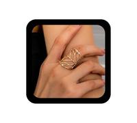 Cybche Vintage Hollow Large Leaf Ring Gold Adjustable Wrap Open Ring Minimalist Leaf Knuckle Finger Rings Irregular Geometric Statement Leaves Rings Jewellery for Women, Zinc, No Gemstone