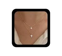 Cybche Vintage Layered Crystal Cross Necklace Choker CZ Cross Cross Pendant Necklace Small Rhinestone Drop Necklaces Cubic Zirconia Layering Thin Chain Necklaces Religion Jewellery, Zinc, No Gemstone