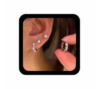 Cybche Vintage Small CZ Huggie Earrings Set Sparkling Diamond Cubic Zirconia Earrings Wedding Tiny Crystal Hoop Earring Minimalist Pave Rhinestone Stud Earrings Jewellery for Women