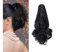 Cybelleza 12 inch Ponytail Hair Extension Curly Wavy Claw Jaw on Long Short Cute Pony Tails Clip in Hair Extensions Hairpieces Synthetic for Women (Black)