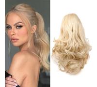 Cybelleza 12 inch Ponytail Hair Extension Curly Wavy Claw Jaw on Long Short Cute Pony Tails Clip in Hair Extensions Hairpieces Synthetic for Women (Dirty Blonde mix Bleach Blonde)