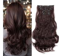 Cybelleza 48 cm Clip-In Extensions, Hairpiece Like Real Hair, 6 Pieces, Hair Extensions, Clip-In Hairpiece, Wavy Hair Thickening, Synthetic Hair, Dark Brown Mix Chestnut Brown