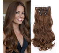 Cybelleza 48 cm Clip-In Hair Extensions, Hairpiece Like Real Hair, 6 Pieces, Hair Extensions, Clip-In Hairpiece, Wavy Cheap Hair Thickening, Synthetic Hair, Medium Brown Mix, Light Auburn