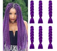 Cybelleza 6 Pcs /600g 24" Braiding Hair Extensions Jumbo Braids Synthetic Crochet Hair Afro Box Braid Heat Resistent (Dark Purple)