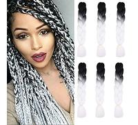 Cybelleza 6 Pcs /600g 24" Braiding Hair Extensions Jumbo Braids Synthetic Crochet Hair Afro Box Braid Heat Resistent (Black&Pure White)