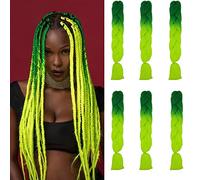 Cybelleza 6 Pcs /600g 24" Braiding Hair Extensions Jumbo Braids Synthetic Crochet Hair Afro Box Braid Heat Resistent (Dark Green&Yellow Green)