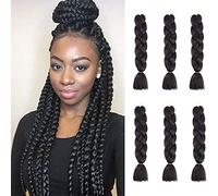 Cybelleza 6 Pcs /600g 24" Braiding Hair Extensions Jumbo Braids Synthetic Crochet Hair Afro Box Braid Heat Resistent (Natural Black)