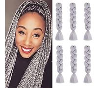 Cybelleza 6 Pcs /600g 24" Braiding Hair Extensions Jumbo Braids Synthetic Crochet Hair Afro Box Braid Heat Resistent (Light Gray)