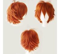 Cybelleza Anime Cosplay Wig, Short Ginger, Synthetic Curly Straight, Layered Fluffy, 135g, Adjustable Cap, Heat Resistant, Unisex