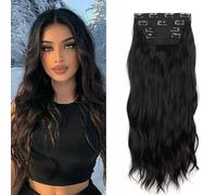 Cybelleza Clip-In Extensions Natural Black Wavy Hair Extensions Hairpiece 55 cm 4 Pieces Hair Extensions Clip in Hairpiece Hair Extension Wavy Cheap Hair Thickening Curly Synthetic Hair