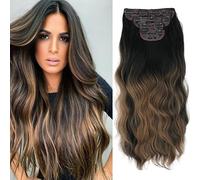 Cybelleza Clip in Hair Extensions Long Curly Wavy Hair Extension 4PCS Chocolate Brown ombre Caramel Blonde Thick Full Head Hairpieces Synthetic Fibre for Women,22inch 180g