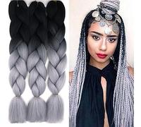 Cybelleza Jumbo Braiding Hair Extensions Synthetic 3PCS/Lot 24inch Ombre Jumbo Braids Crochet Twist Afro Box Braid Heat Resistent(Black&Dark Brown)