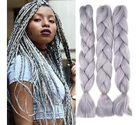 Cybelleza Jumbo Braiding Hair Extensions Synthetic Ombre Jumbo Braids 3PCS/lot Crochet Twist Afro Box Braid Hairpieces (Light Gray)