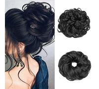 Cybelleza Messy Bun Hair Piece Curly Hair Scrunchies Thick Messy Hair Bun Updo Hairpiece Synthetic Ribbon Ponytail Extensions Donut Chignons Wavy Wig for Women Girls, 35g Black