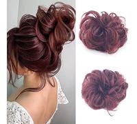 Cybelleza Messy Bun Hair Piece Curly Hair Scrunchies Thick Messy Hair Bun Updo Hairpiece Synthetic Ribbon Ponytail Extensions Donut Chignons Wavy Wig for Women Girls, 35g Wine Red