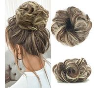 Cybelleza Messy Bun Hair Piece Curly Hair Scrunchies Thick Messy Hair Bun Updo Hairpiece Synthetic Ribbon Ponytail Extensions Donut Chignons Wavy Wig for Women Girls, 35g Brunette & Bleach Blonde