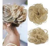 Cybelleza Messy Bun Hair Piece Curly Hair Scrunchies Thick Messy Hair Bun Updo Hairpiece Synthetic Ribbon Ponytail Extensions Donut Chignons Wavy Wig for Women Girls, 35g Butter Blonde