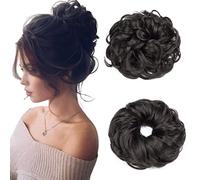 Cybelleza Messy Bun Hair Piece Wavy Curly Hair Scrunchies Thick Messy Hair Bun Updo Hairpiece Synthetic Ribbon Ponytail Extensions Donut Chignons Wavy Wig for Women Girls, 40g Natural Black