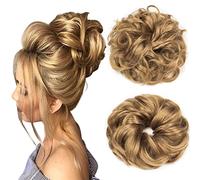 Cybelleza Messy Bun Hair Piece Wavy Curly Hair Scrunchies Thick Messy Hair Bun Updo Hairpiece Synthetic Ribbon Ponytail Extensions Donut Chignons Wavy Wig for Women Girls, 40g Dark Blonde