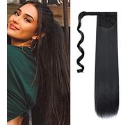 Cybelleza Straight Ponytail Extension Long Wrap Around Ponytails 22 inch Clip in Hair Extensions Hairpiece Synthetic for Women 105g, Black