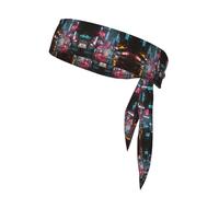 Cyber ​​Neon Street Printed headband, adiustable headband, perfect for running, fitnessand other sports.