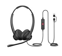 Cyber Acoustics Professional USB Headset with Noise Cancelling Microphone (AC-404) Wired Headphones with Mic, Computer Headset for Home Office, Teams & Skype, USB-C/USB-A, Carry Pouch