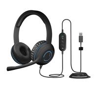 Cyber Acoustics Stereo USB Headset (AC-5008A), in-line Controls for Volume & Mic Mute, Adjustable Mic Boom for PC & Mac, Perfect for Classroom or Home