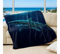Cyber Blue Flowing Giant Shark Printed Flannel Blanket, Abyssal Shadow Art Throw Blanket for Adults & Kids Bed Decor (04,75x100cm)