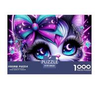 Cyber Cat 1000 Pieces Puzzle Game - Cat Purple Bow Art The Whole Family Fun And Challenging Activity for Home Decompression38x26cm/1000pcs