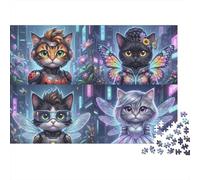 Cyber Cats 1000 Piece Jigsaw Puzzle,Whimsical Challenge,Adults & Kids 14+,Home Wall Decor Future,Great Gifts,Premium Cardboard,Educational Toy,Stress Relief 38x26cm