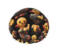 Cyber Cute Duck Print Shower Caps for Women, Reusable Double Layers Elastic Band Long Hair Bath Caps for Shower