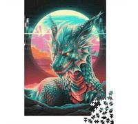 Cyber Dragon 1000 Piece Jigsaw Puzzle for Adults Neon Full Moon Puzzle Game for Family Relaxing Focus Decor 38x26cm/1000pcs