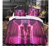 cyber elephant 3D Pattern Duvet Cover Set 3pcs Microfibre Lightweight Concealed neon futuristic design Duvet Insert Cover 2 Pillowcases Skin-Friendly Home Decor Kids & Girls Single (135x200cm)