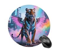 Cyber Hippie Tiger Mouse Pad Round Mouse Mat Leather Non-Slip Rubber Base Mousepad Waterproof Computer Mouses Pad for Laptop Wireless Mouses Keyboard Home Office