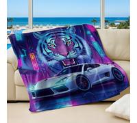 Cyber Neon City Dream Printed Flannel Blanket, Modern Technology & Nature Fusion, Perfect for Sofa & Bed (01,200x200cm)