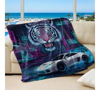 Cyber Neon City Dream Printed Flannel Blanket, Modern Technology & Nature Fusion, Perfect for Sofa & Bed (02,150x200cm)