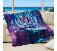 Cyber Neon City Dream Printed Flannel Blanket, Modern Technology & Nature Fusion, Perfect for Sofa & Bed (03,200x200cm)