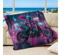 Cyber Neon Printed Flannel Blanket, Futuristic City Style Soft Cozy Throw Blanket for Bikers Bedroom Sofa Decor (03,100x150cm)