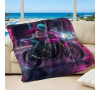 Cyber Neon Printed Flannel Blanket, Futuristic City Style Soft Cozy Throw Blanket for Bikers Bedroom Sofa Decor (04,200x200cm)