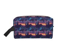 Cyber Neon Western Cowboy Print Toiletry Bag for Men Women, Travel Toiletries Bags Cosmetic Bag, Hanging Toiletry Shaving Bags for Travel Accessories
