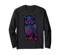 Cyber Owl with Circuit Patterns Galaxy Background Long Sleeve T-Shirt