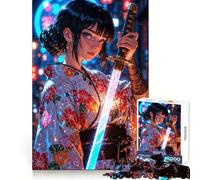 Cyber Samurai Girl 1000 Pieces Jigsaws Adults Puzzles Gifts Sharp Thinking Cozy Fun Fun Activity Game Night (38x26cm)