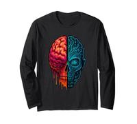 Cyber Skull and Brain Fusion Tech Mind Design AI vs Humanity Long Sleeve T-Shirt