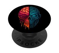 Cyber Skull and Brain Fusion Tech Mind Design AI vs Humanity PopSockets Adhesive PopGrip